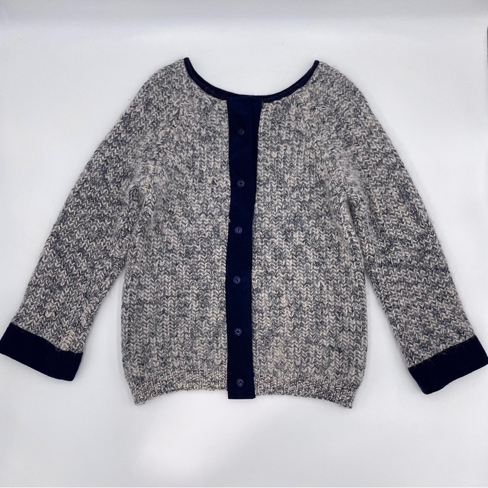 Handmade Cardigan Sweater Variegated Off-White Blue Gray Long Sleeve Wool‎ Women
